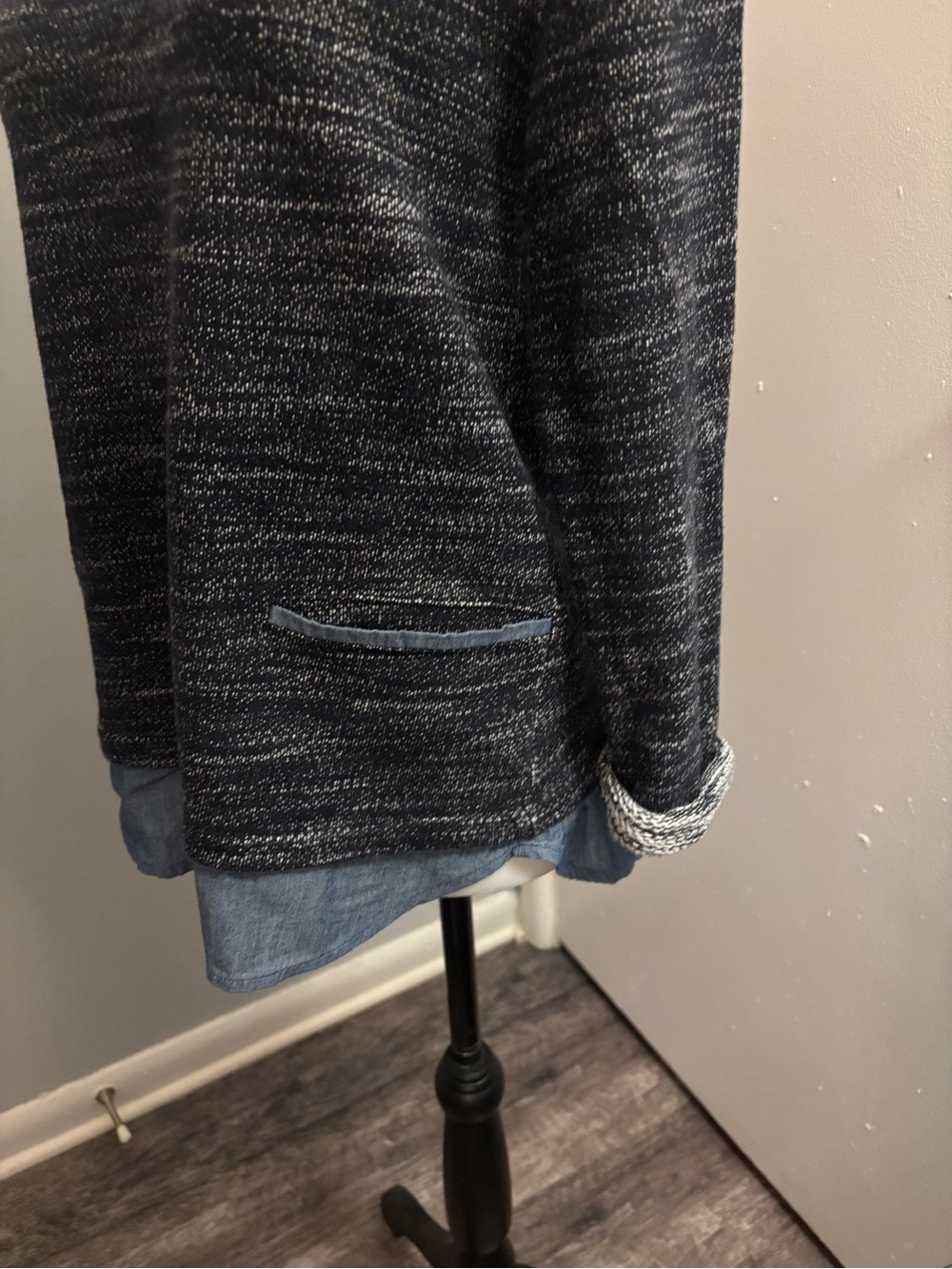 Ann Taylor Charcoal Marled Sweater with Blue Chambray Collar - Picture 4 of 13